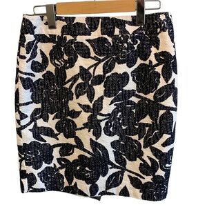 Ann Taylor Floral Tweed Black and White Skirt